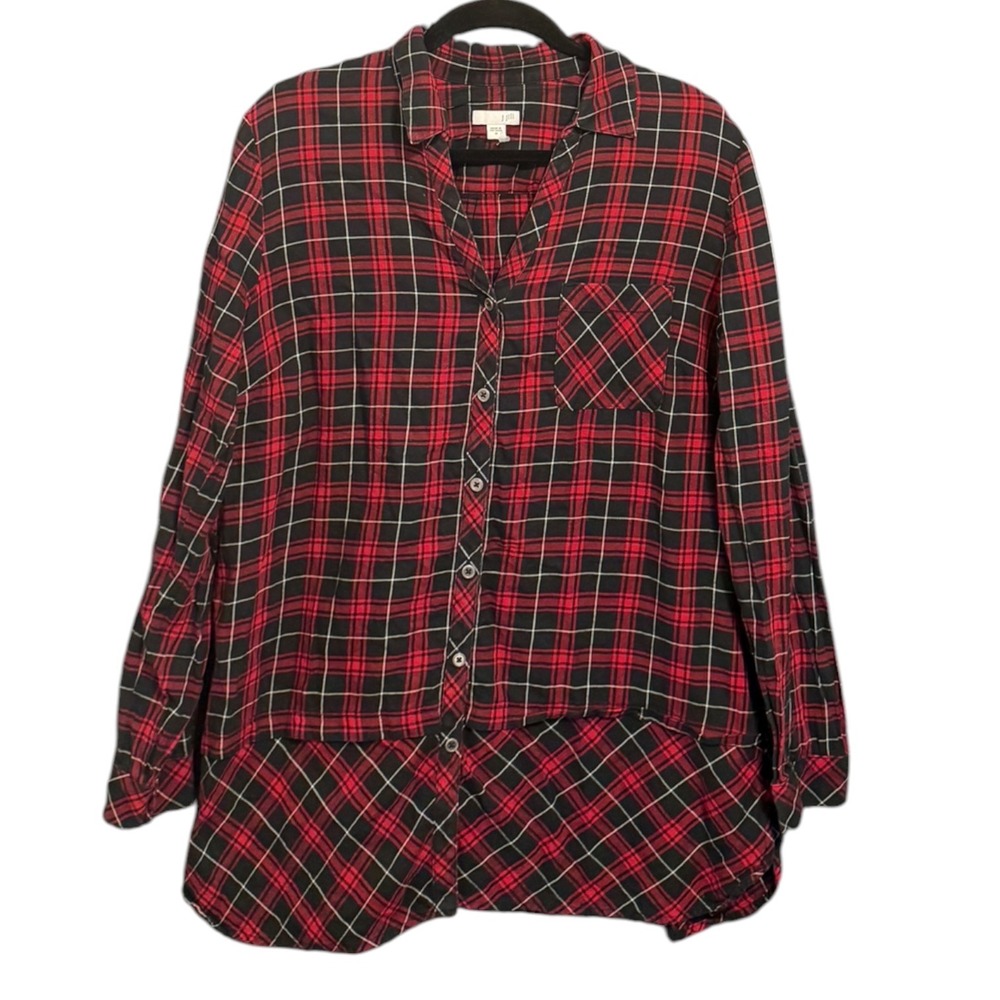J. Jill Tunic Cabincore Plaid Cotton Button Down Shirt Comfort Size M Women's